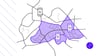A Purple graphic of a satellite view of an active geofencing campaign in a highly targeted marketing campaign.